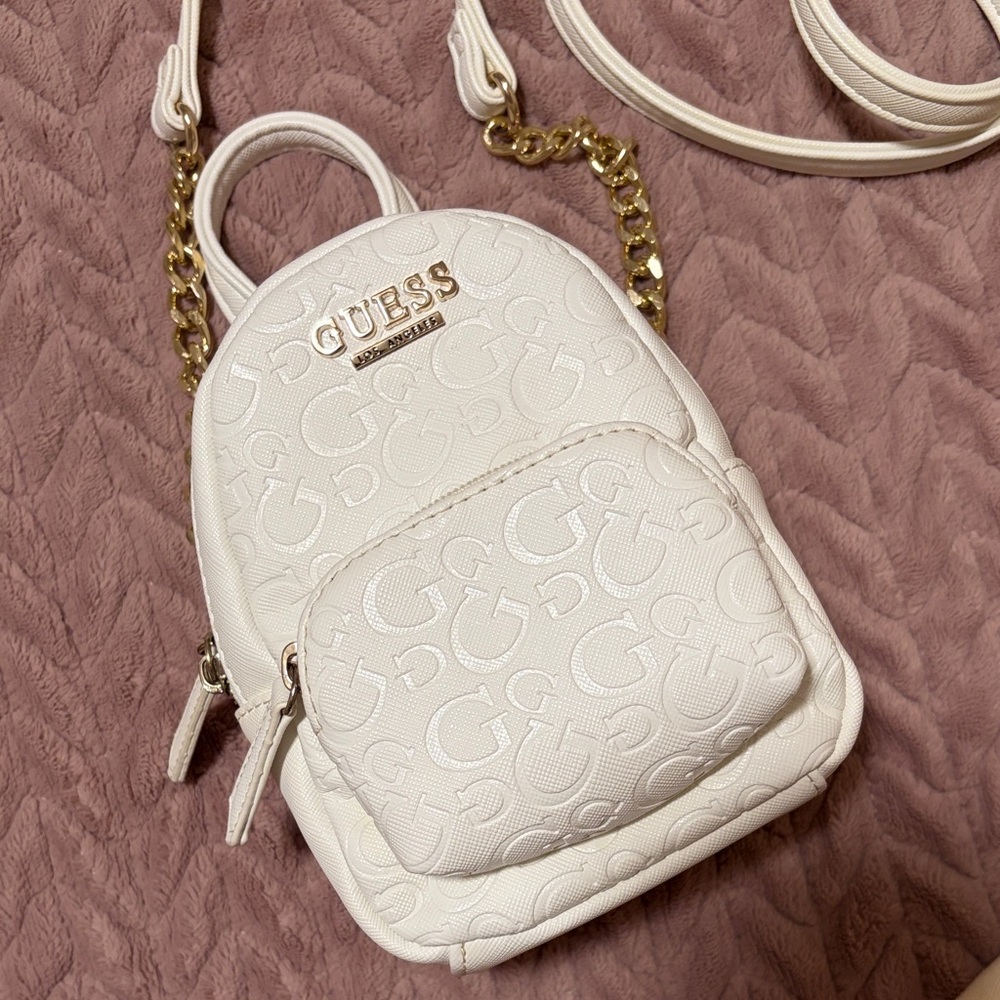 GUESS White Backpack Crossbody bag with Gold Accents